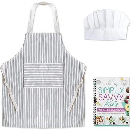 Tovla Jr. Kids Cookbook, Cooking Apron and Hat Set with Pocket for Boys and Girls, Ages 4-10 LE-BI8T-52OL